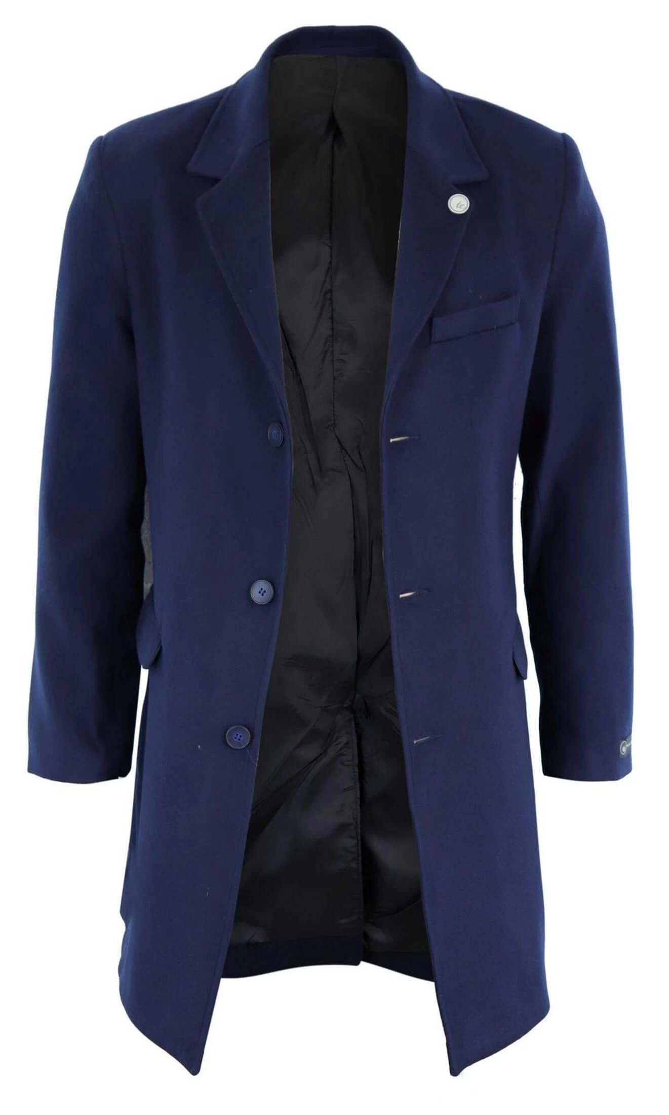 Men’s Classic Wool Long Overcoat-Navy - Image 5
