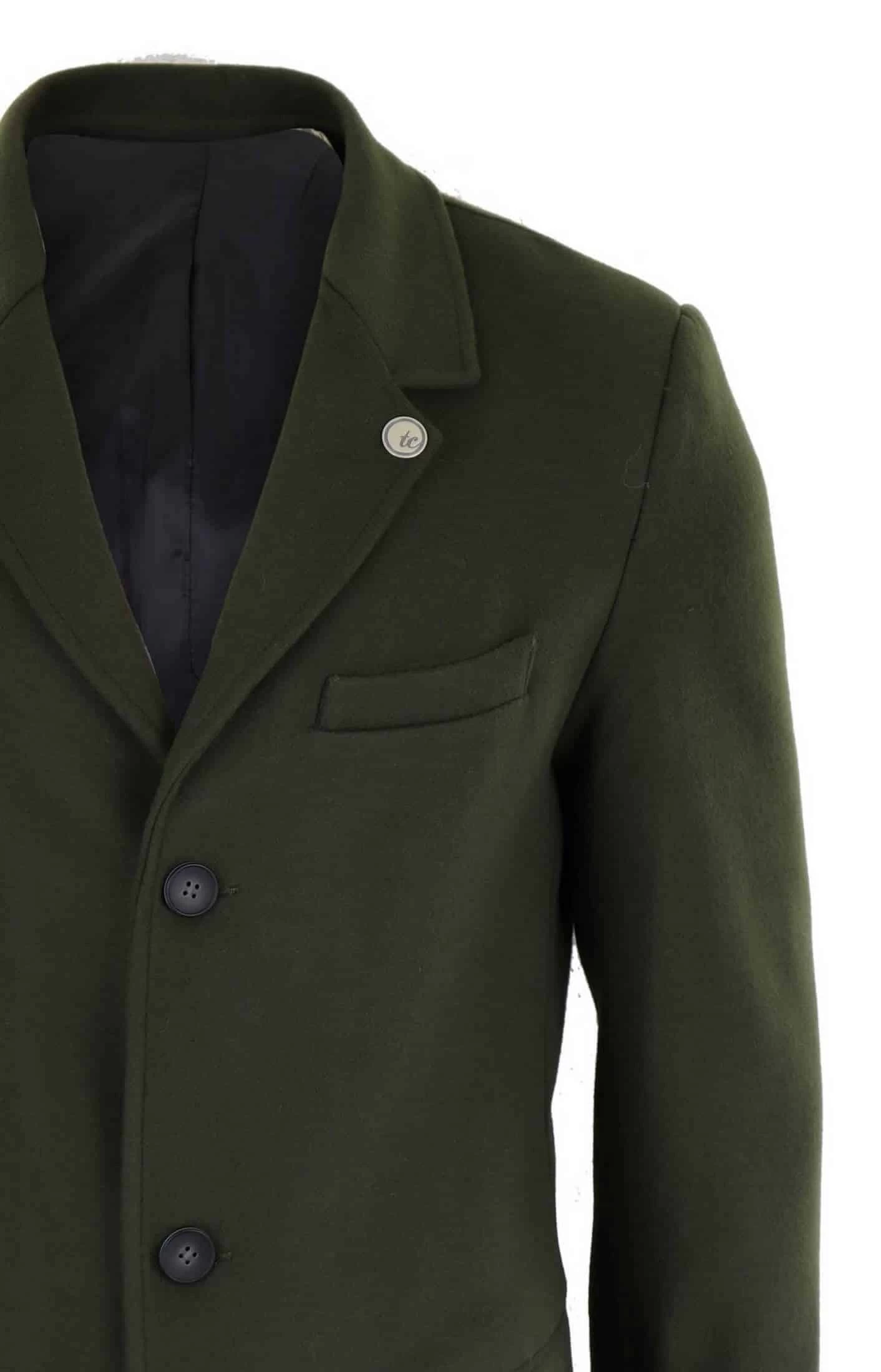 Men’s Classic Wool Long Overcoat-Olive Green - Image 2