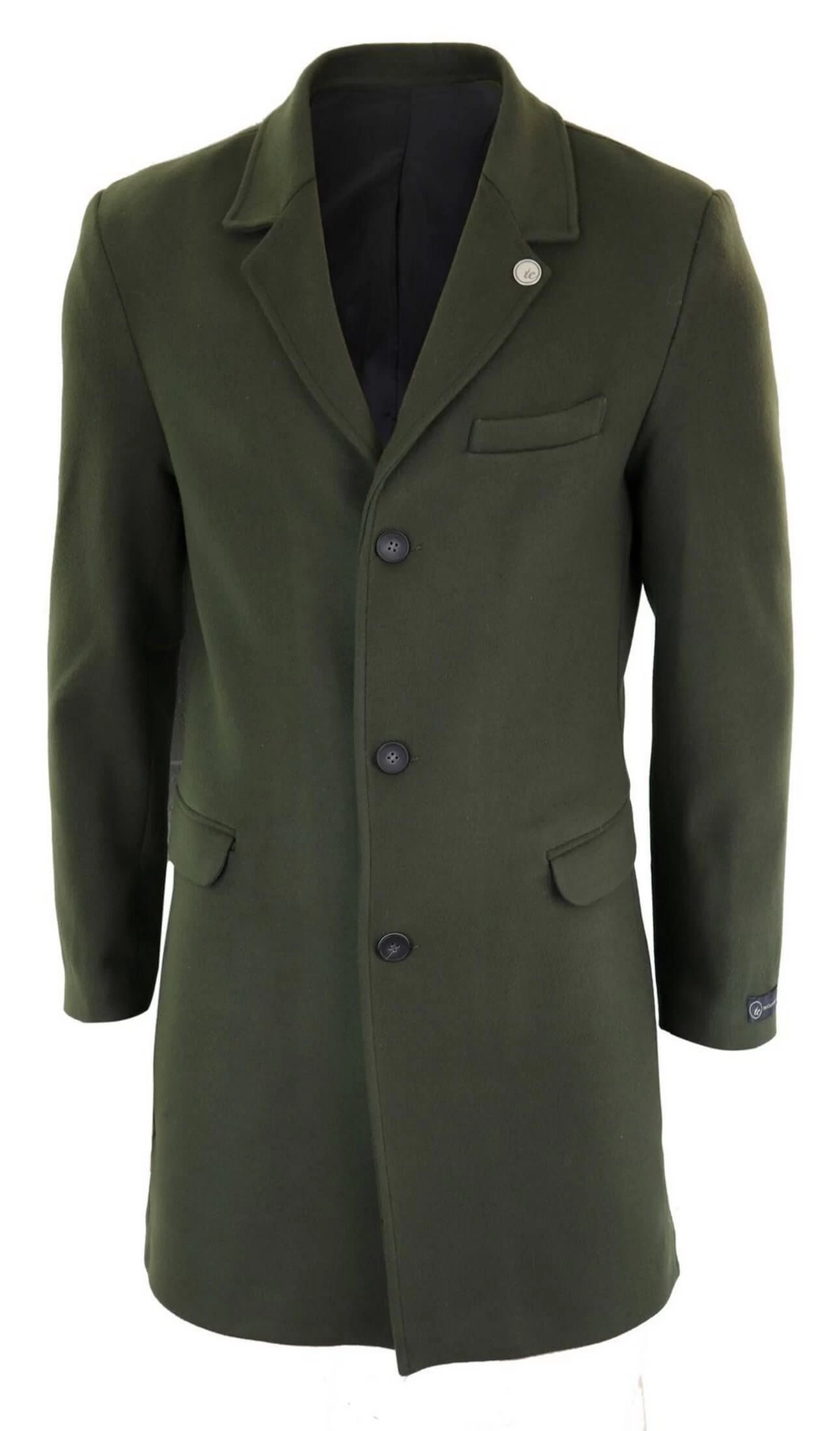 Men’s Classic Wool Long Overcoat-Olive Green - Image 3