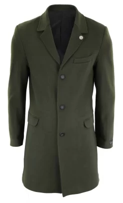 Men’s Classic Wool Long Overcoat-Olive Green