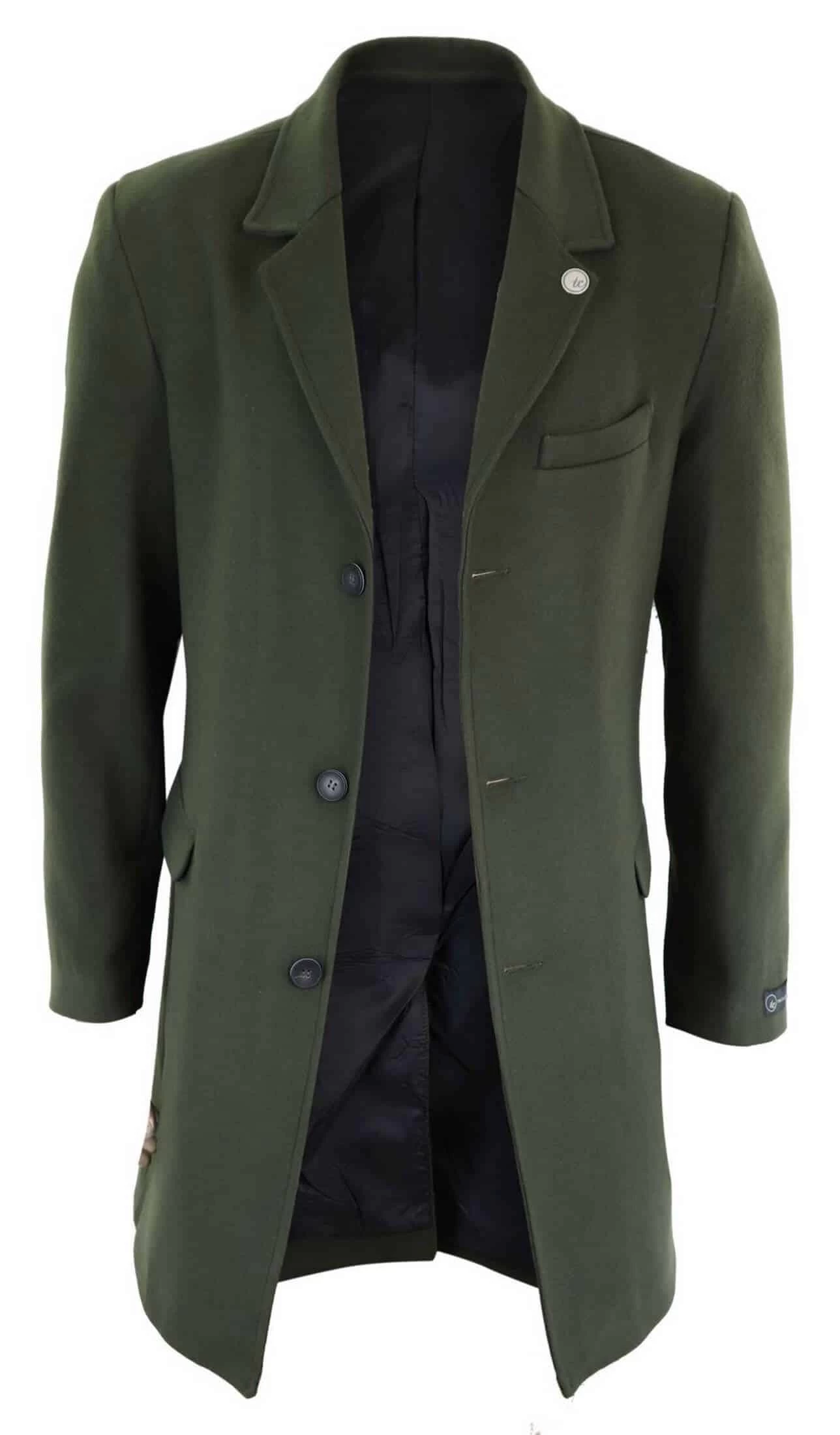 Men’s Classic Wool Long Overcoat-Olive Green - Image 5