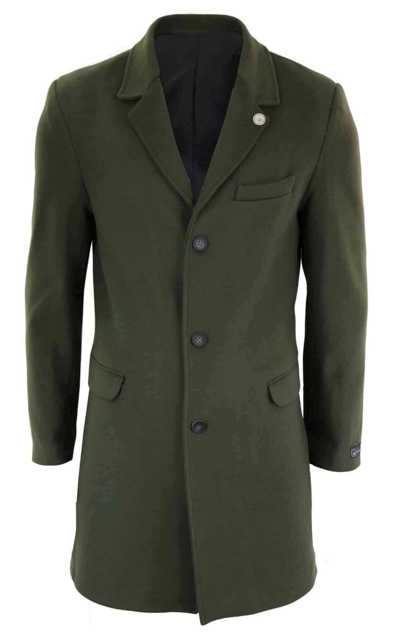 Men’s Classic Wool Long Overcoat-Olive Green