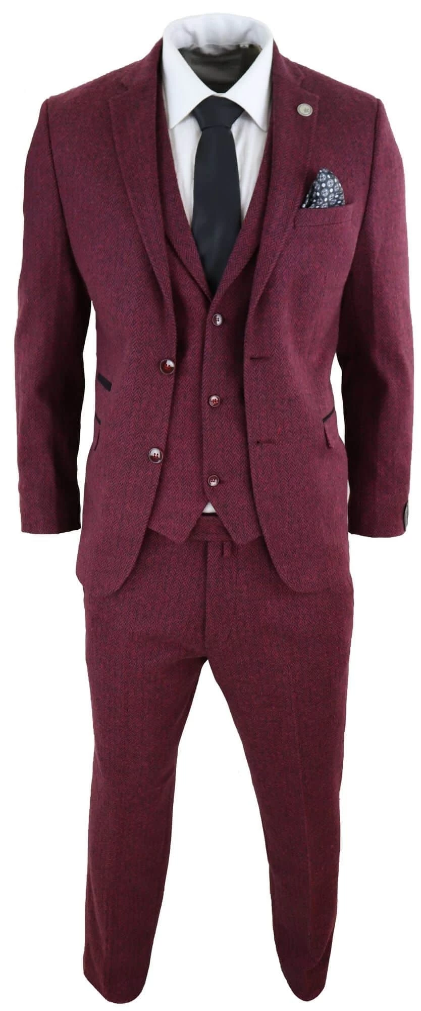 Men’s Herringbone Wine Maroon 3 Piece Tweed Suit – STZ11 - Image 5