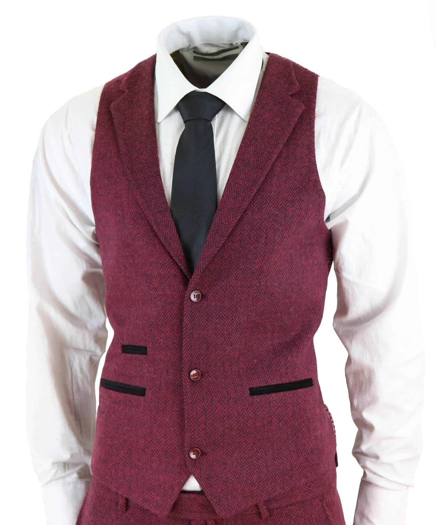 Men’s Herringbone Wine Maroon 3 Piece Tweed Suit – STZ11 - Image 3