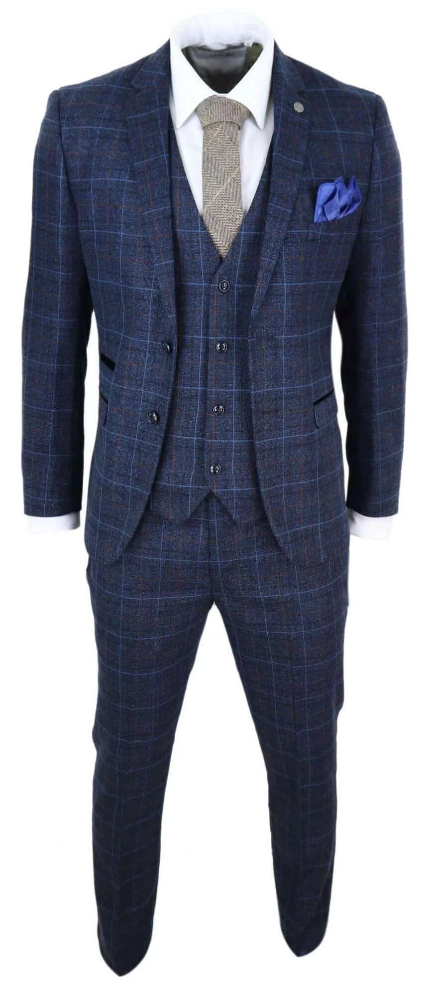 Men’s Navy-Blue Tweed Check Suit – Paul Andrew Harvey - Image 2