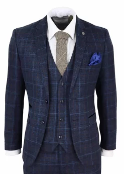 Men’s Navy-Blue Tweed Check Suit – Paul Andrew Harvey