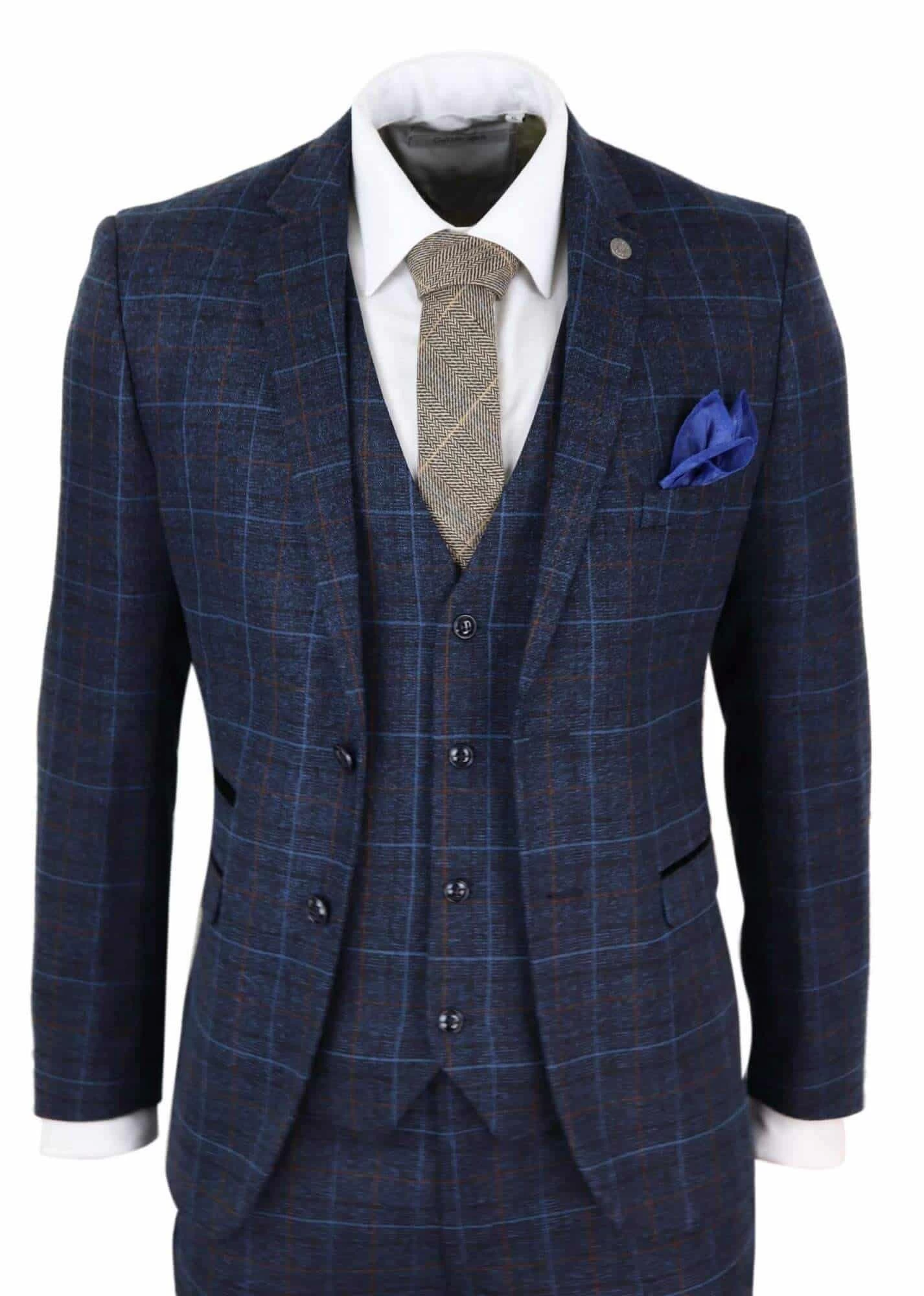 Men’s Navy-Blue Tweed Check Suit – Paul Andrew Harvey