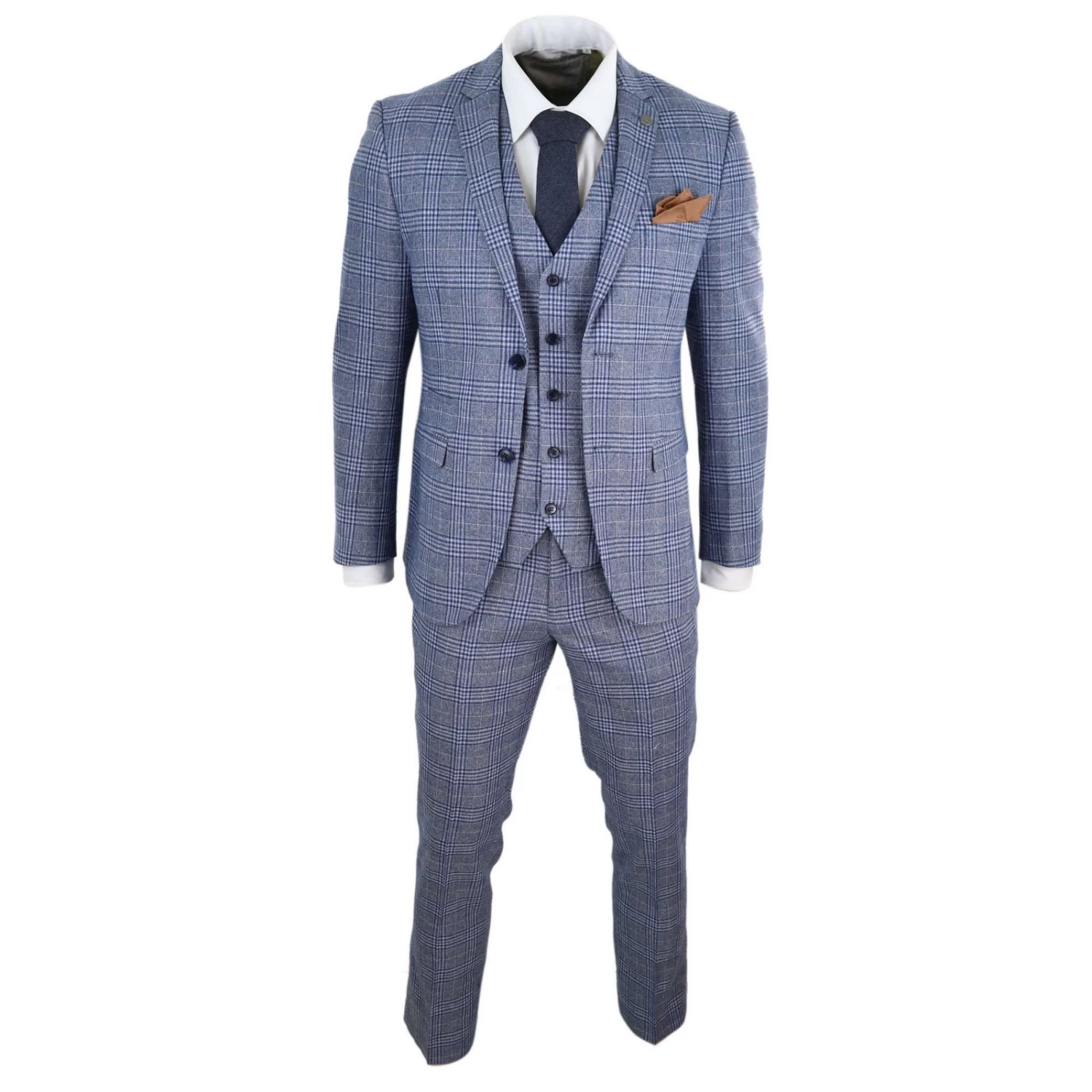 Mens 3 Piece Blue-Grey Vintage Suit β Paul Andrew Victor - Image 2