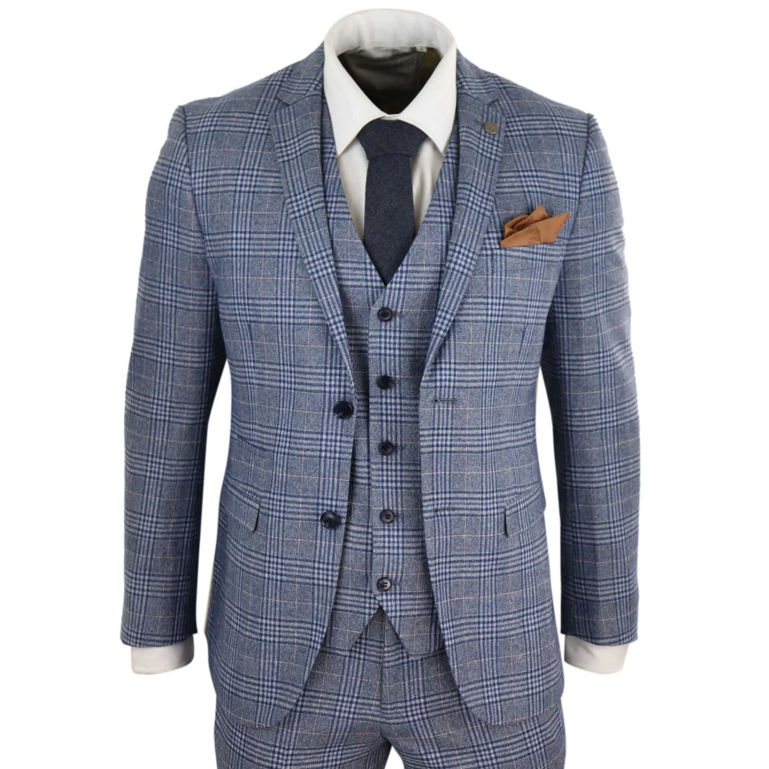 Mens 3 Piece Blue-Grey Vintage Suit β Paul Andrew Victor