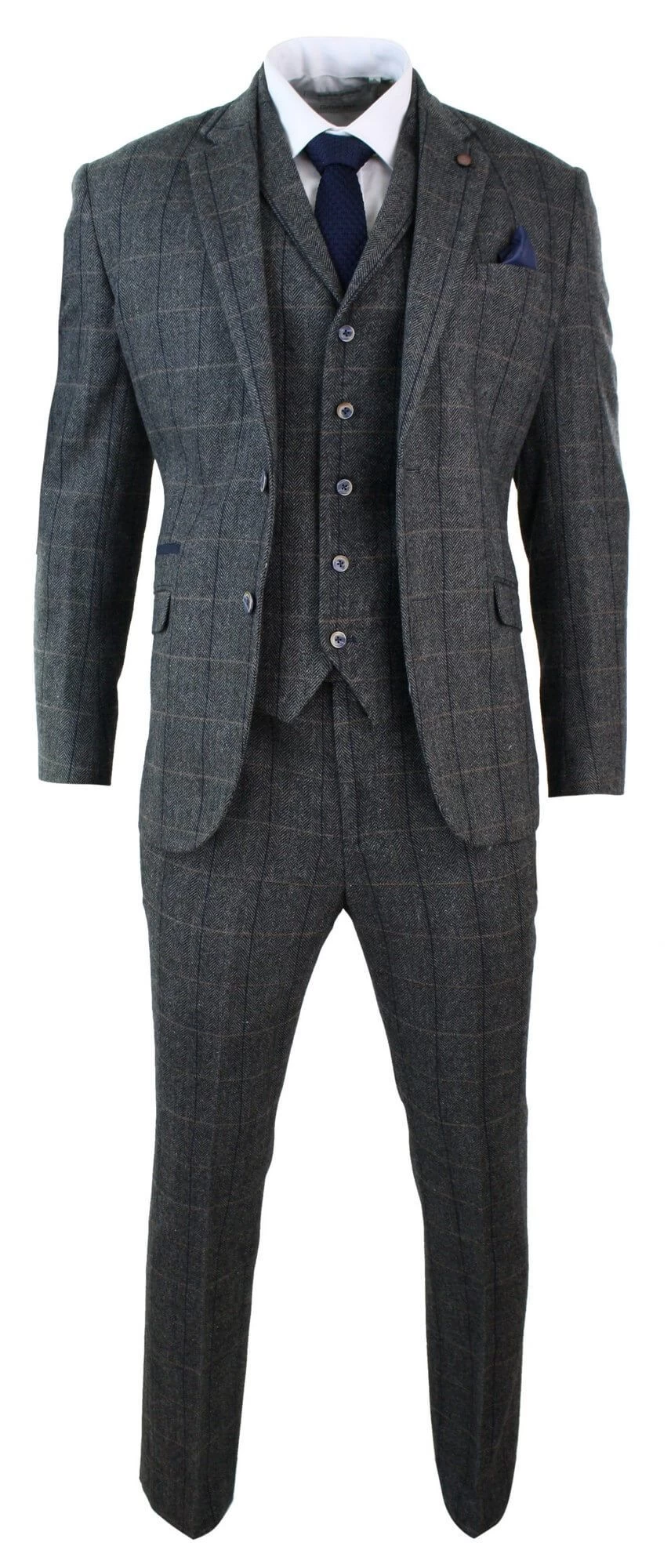 Cavani Albert – Men’s Herringbone Tweed Check 3 Piece Suit – Charcoal - Image 2
