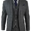 Cavani Albert – Men’s Herringbone Tweed Check 3 Piece Suit – Charcoal