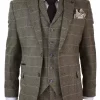 Cavani Albert – Men’s Herringbone Tweed Check 3 Piece Suit – Tan Brown