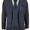 Mens 3 Piece Navy Suit With Double Breasted Waistcoat