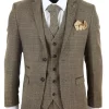 Mens 3 Piece Tweed Check Suit – Brown