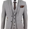 Mens 3 Piece Tweed Check Suit – Cream