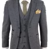 Mens 3 Piece Tweed Check Suit – Navy Blue