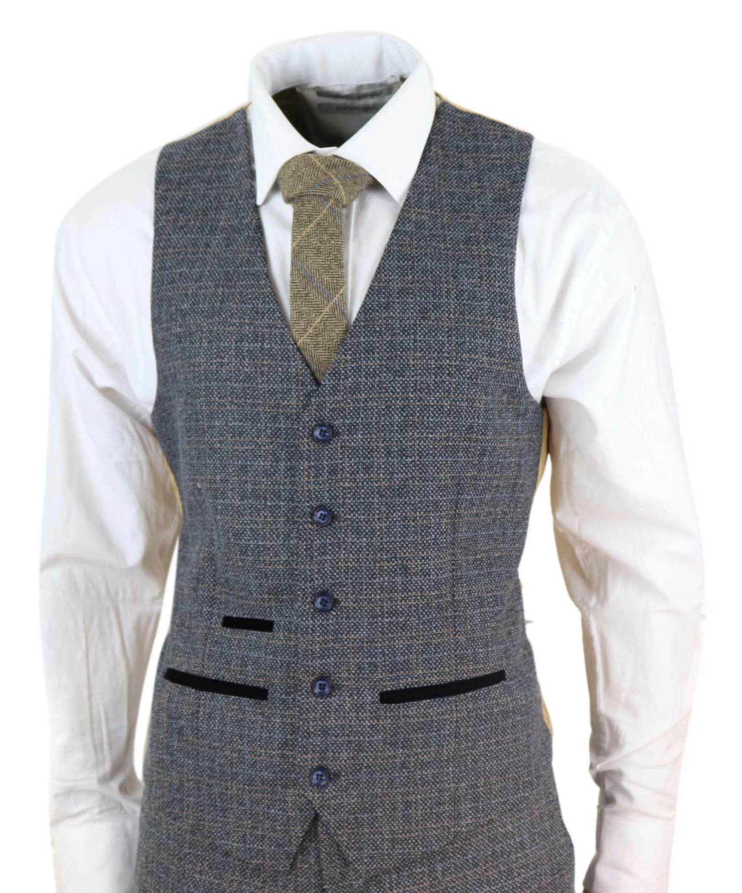 Mens 3 Piece Tweed Check Suit β Navy Blue - Image 4
