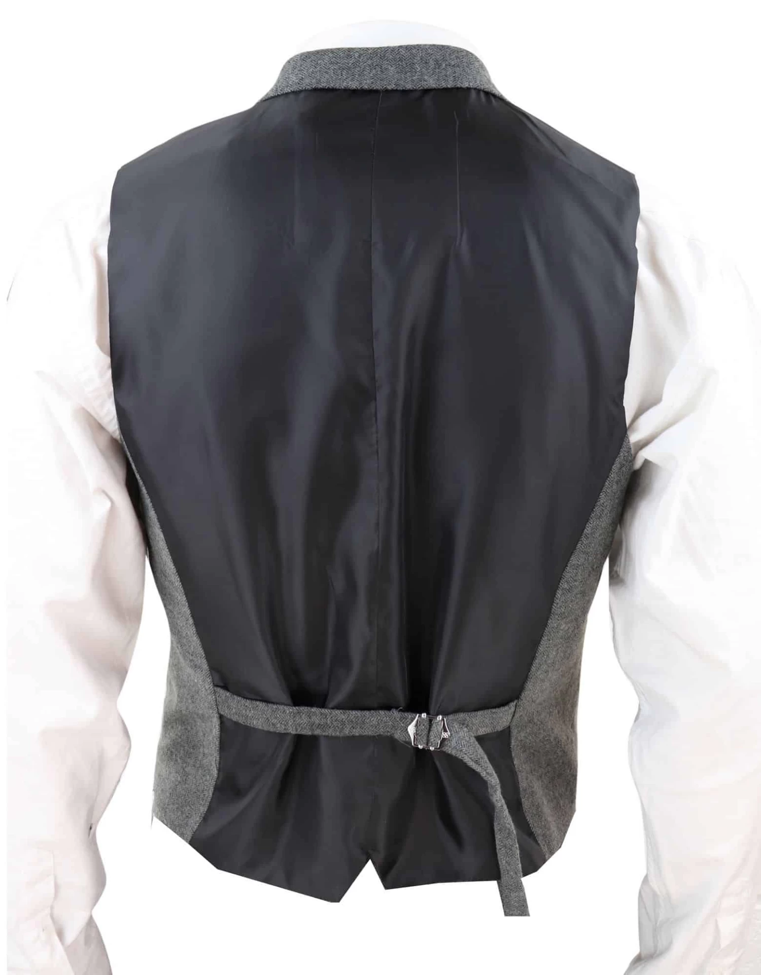 Mens Dark Grey Herringbone Tweed Waistcoat - Image 3