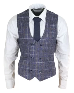 Mens Double Breasted Waistcoat With Chain β Cavani Bonita β Blue