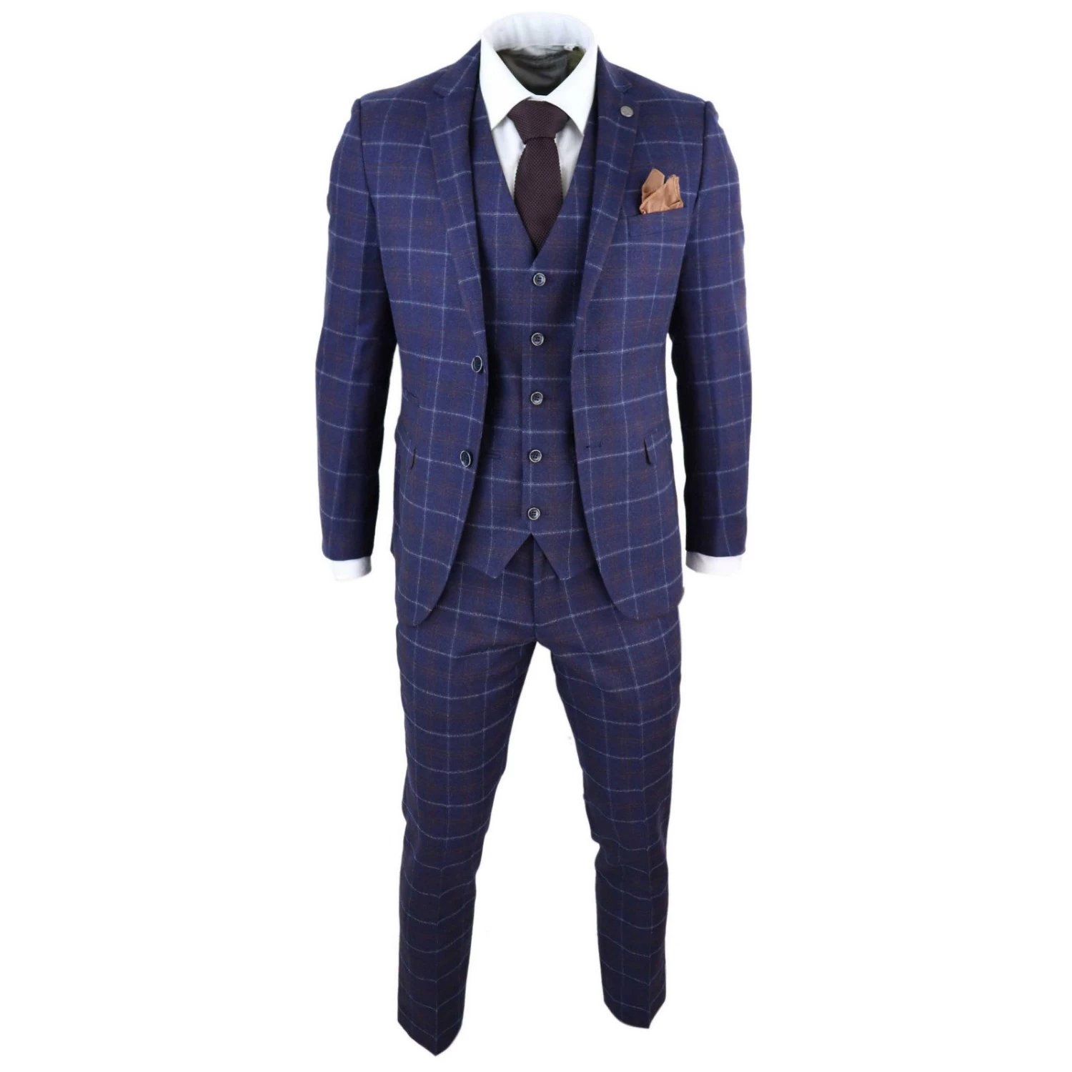 Mens Navy-Blue Check 3 Piece Suit β Paul Andrew Kenneth - Image 3