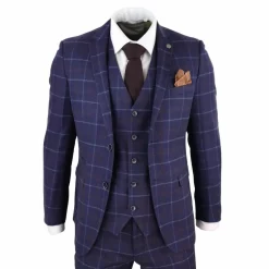Mens Navy-Blue Check 3 Piece Suit β Paul Andrew Kenneth