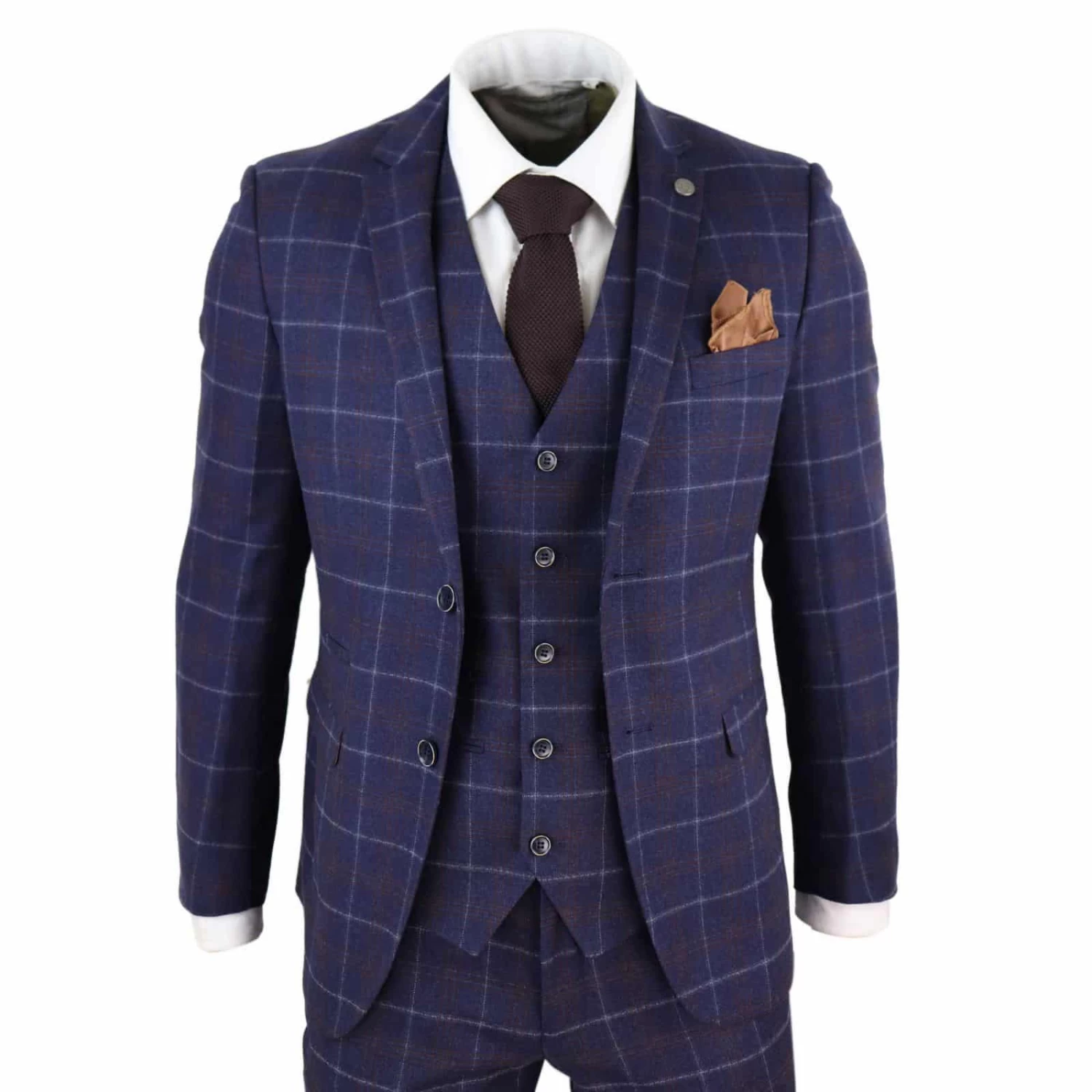 Mens Navy-Blue Check 3 Piece Suit β Paul Andrew Kenneth