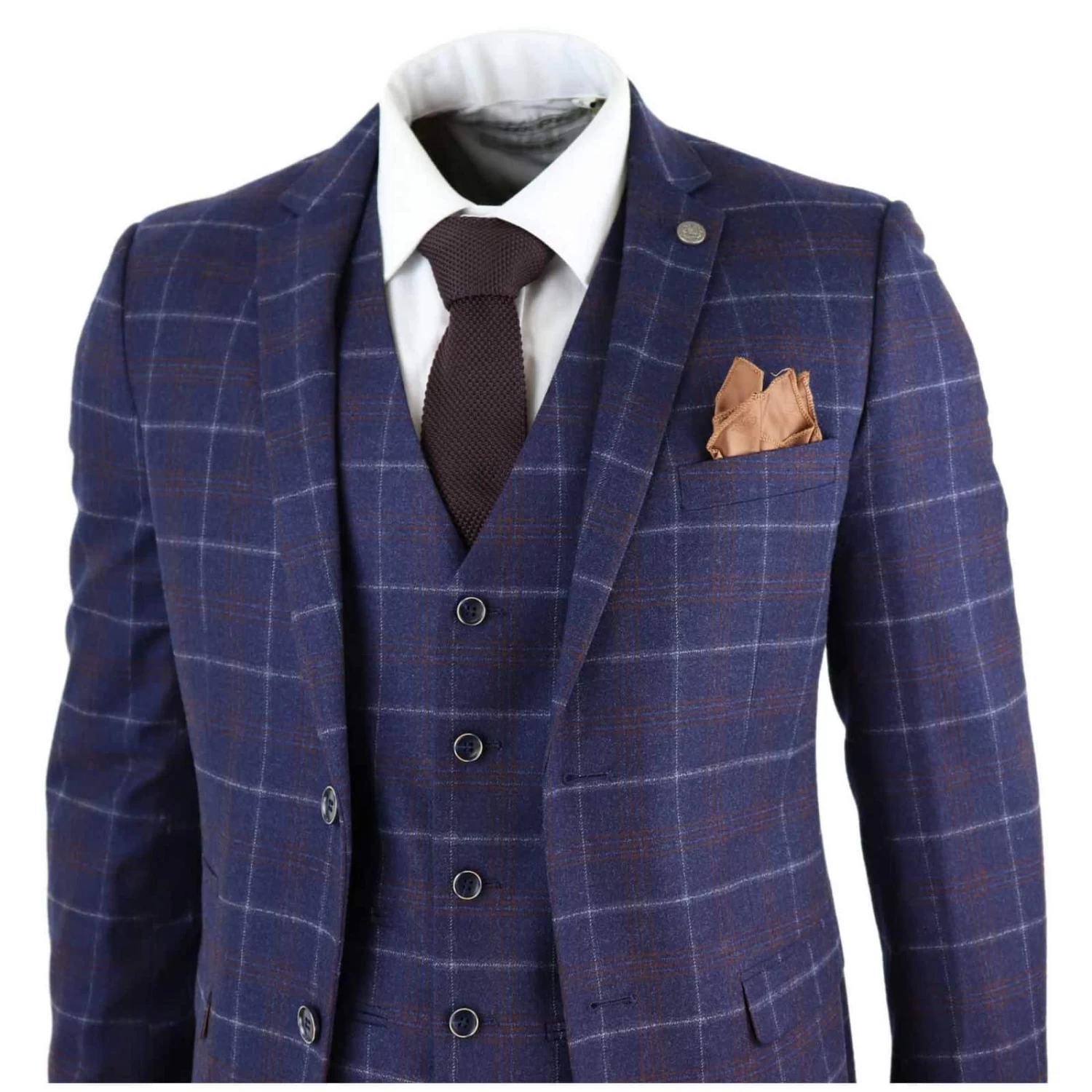 Mens Navy-Blue Check 3 Piece Suit β Paul Andrew Kenneth - Image 4