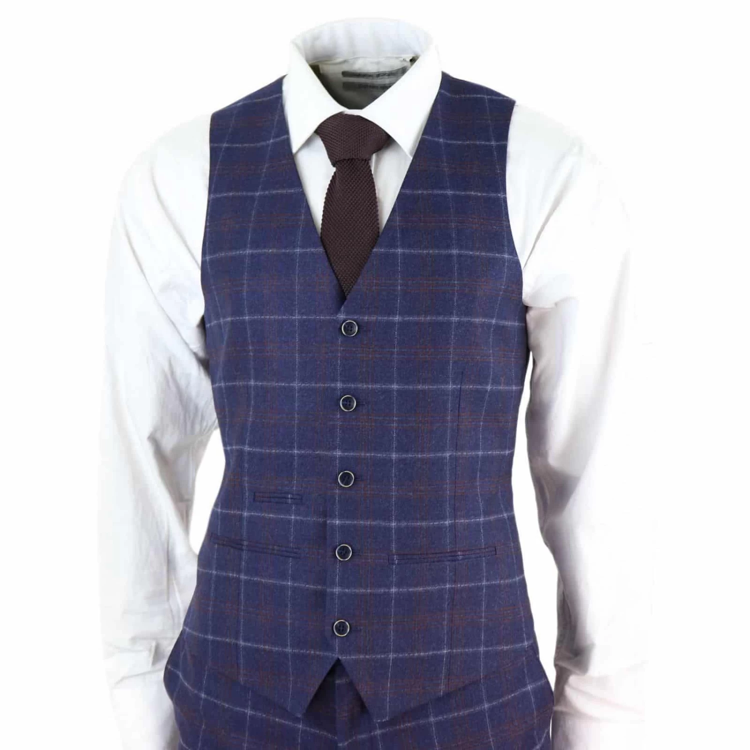 Mens Navy-Blue Check 3 Piece Suit β Paul Andrew Kenneth - Image 2