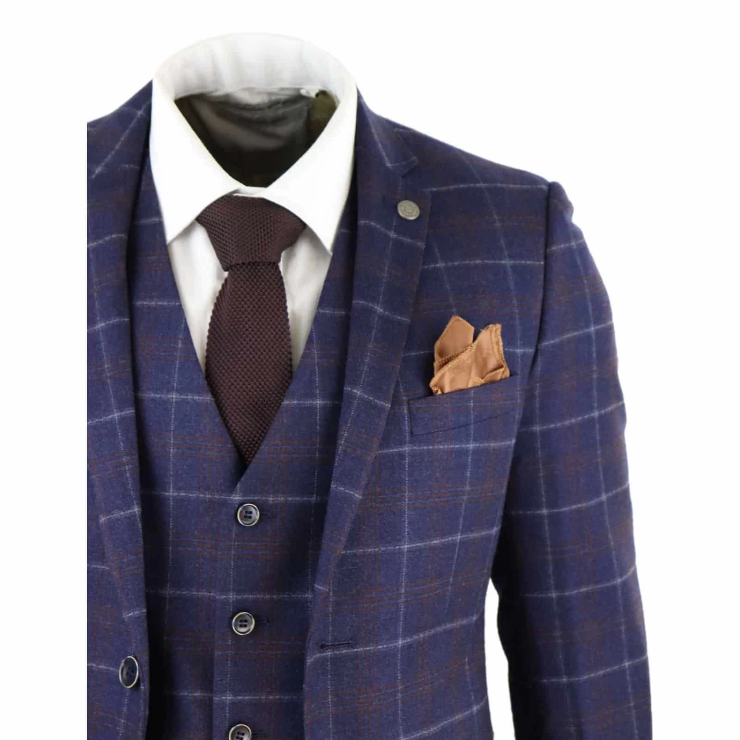 Mens Navy-Blue Check 3 Piece Suit β Paul Andrew Kenneth - Image 5