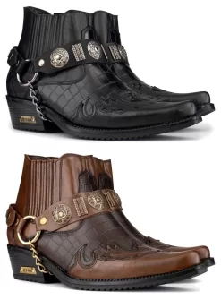Mens Real Leather Cowboy Boots With Cuban Heel