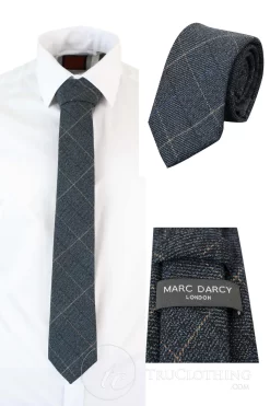 Mens Tweed Herringbone Textured Marc Darcy Ties Classic Vintage Retro Scott Blue