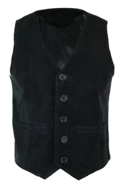 Mens Waistcoat Gilet Real Genuine Suede Leather Retro Vintage Western Vest Black