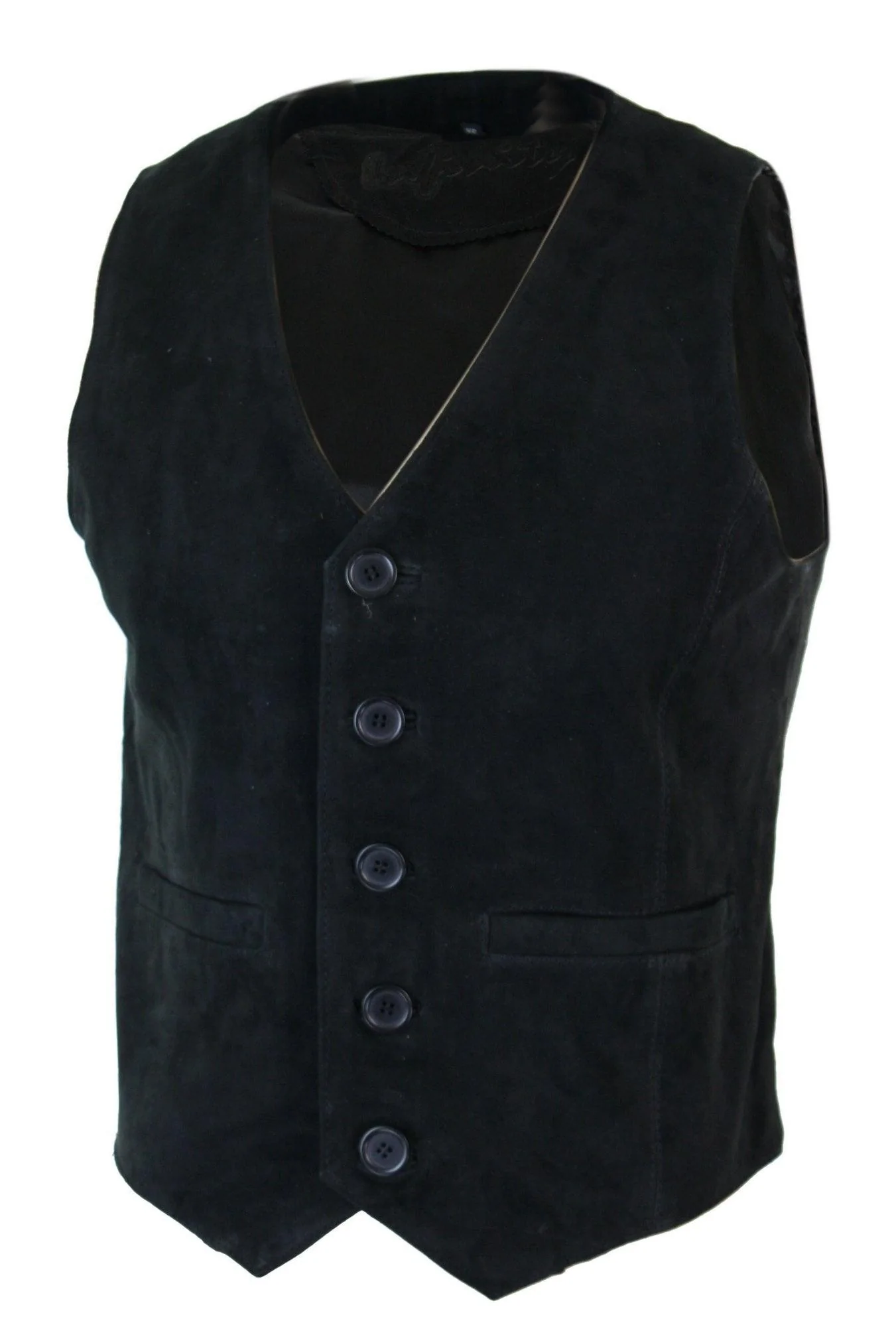 Mens Waistcoat Gilet Real Genuine Suede Leather Retro Vintage Western Vest Black - Image 2