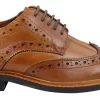 Mens Oxford Brogue Shoes Laced Leather Goodyear Welted Tan Brown Burgundy