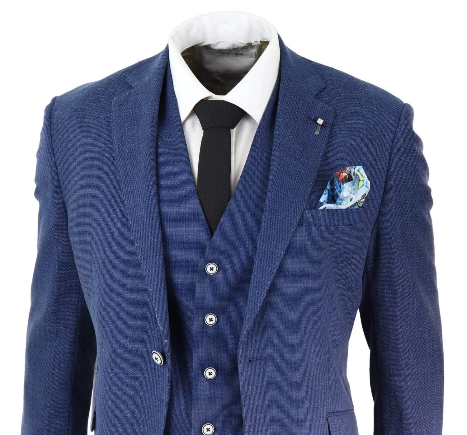 Mens Blue Summer Linen Suit - Image 3