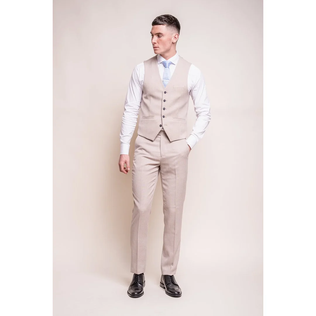 Miami – Men’s Beige Wedding Waistcoat - Image 2