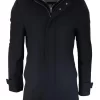 Mens 3/4 Long Overcoat Black Jacket Coat Removable Hood Smart Casual Winter Warm Wool
