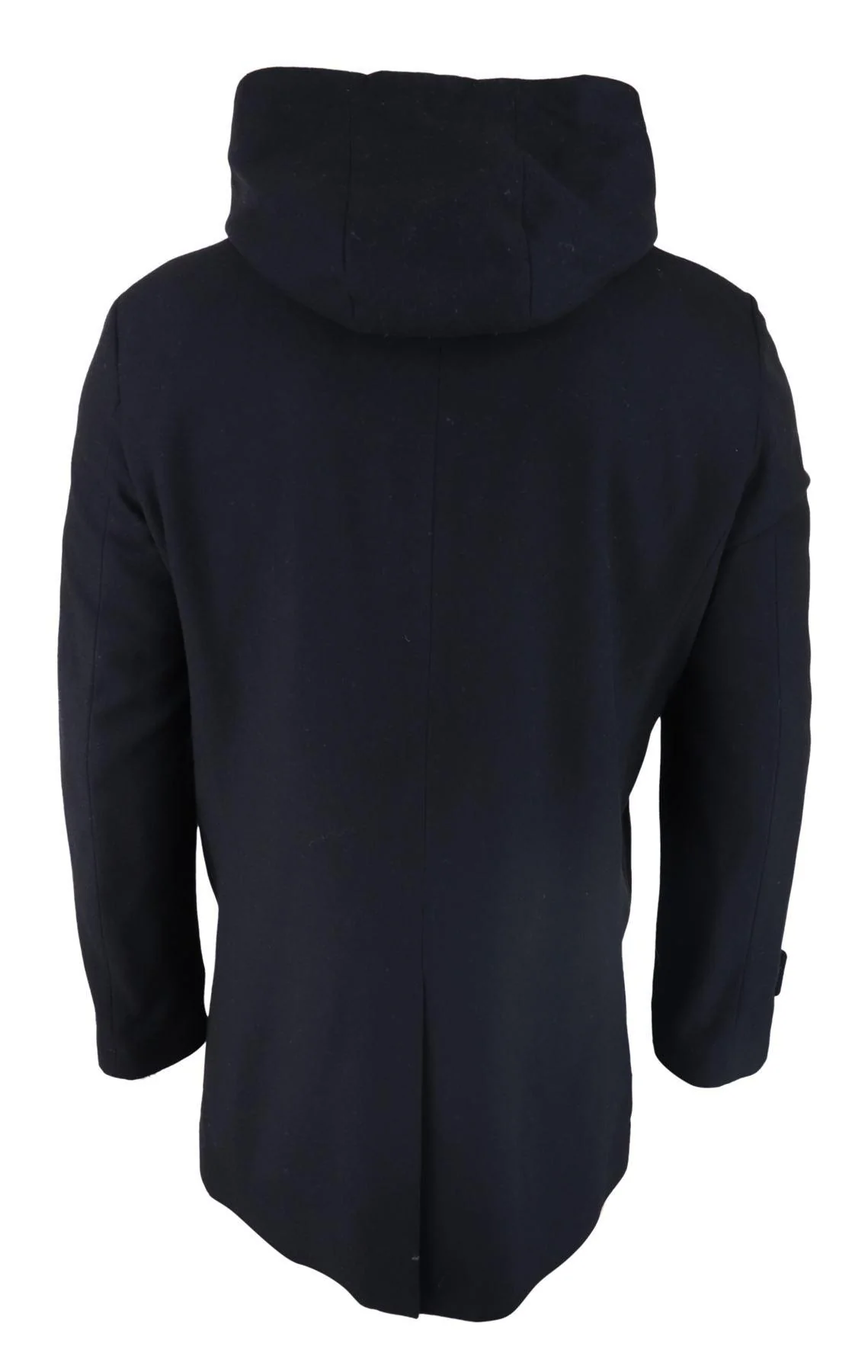 Mens 3/4 Long Overcoat Black Jacket Coat Removable Hood Smart Casual Winter Warm Wool - Image 2