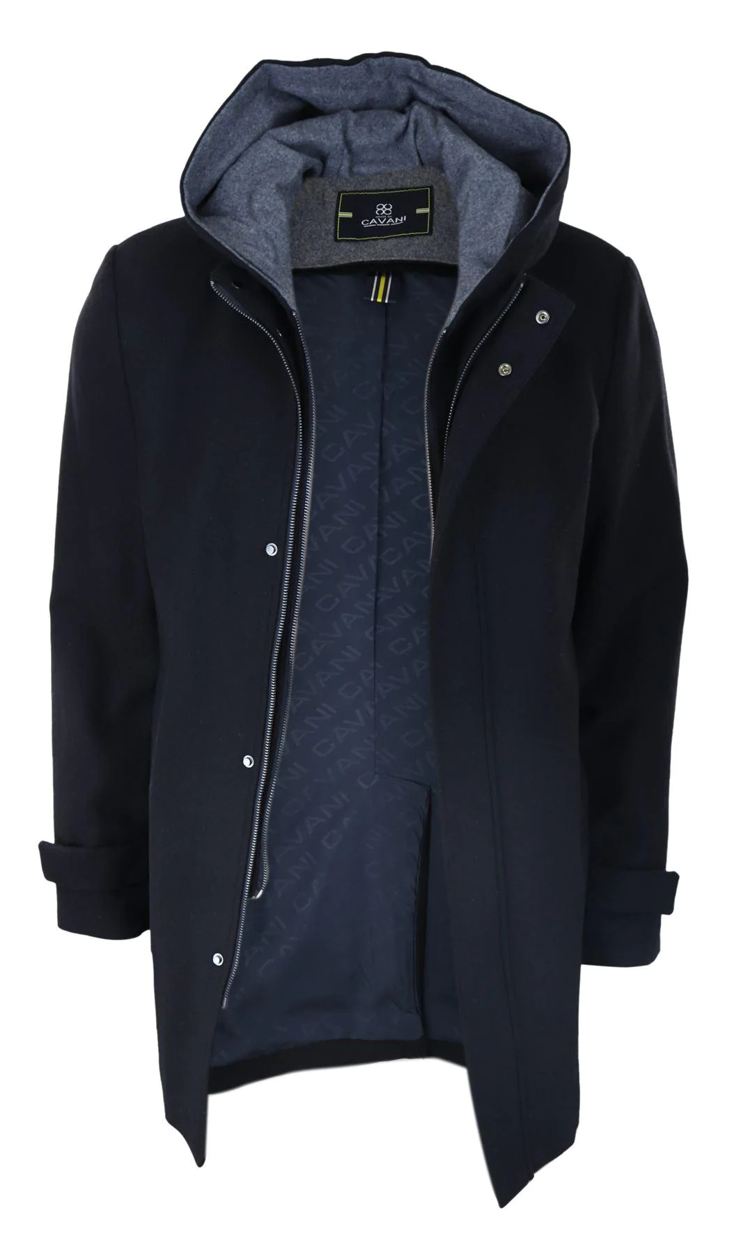 Mens 3/4 Long Overcoat Black Jacket Coat Removable Hood Smart Casual Winter Warm Wool - Image 5