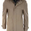 Mens 3/4 Long Overcoat Camel Jacket Coat Removable Hood Smart Casual Winter Warm Wool