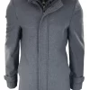 Mens 3/4 Long Overcoat Grey Jacket Coat Removable Hood Smart Casual Winter Warm Wool