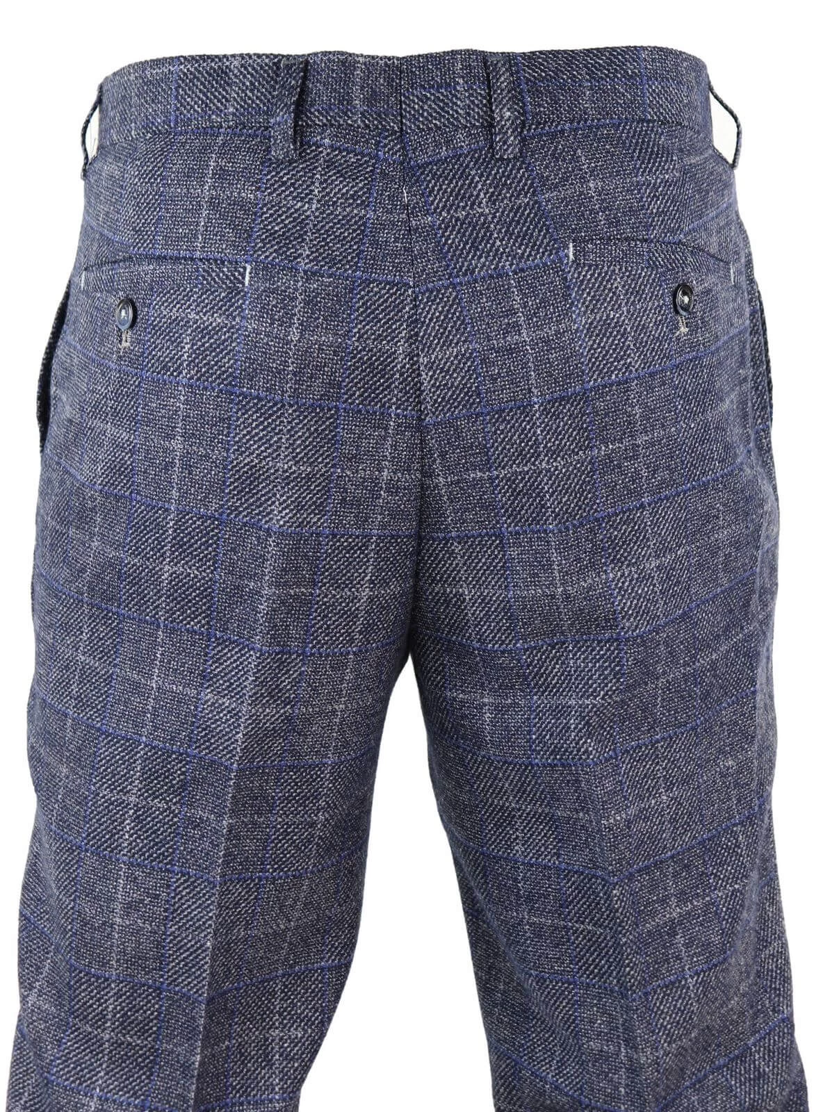 Mens Blue Check Vintage Trousers β Cavani Miles - Image 2