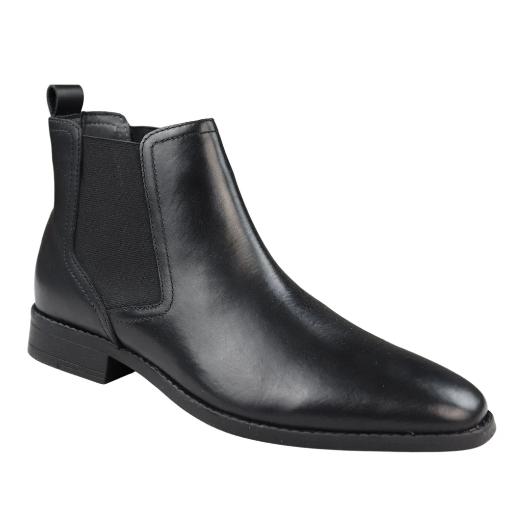 Mens Black Slip On Chelsea Boots Real Leather Smart Casual - Image 2