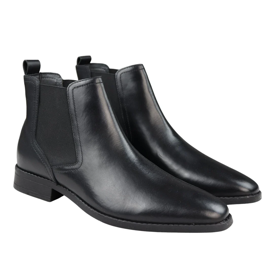 Mens Black Slip On Chelsea Boots Real Leather Smart Casual - Image 3