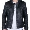 Mens Black Real Leather Vintage Soft Jacket Short Jeans Style Classic Stud
