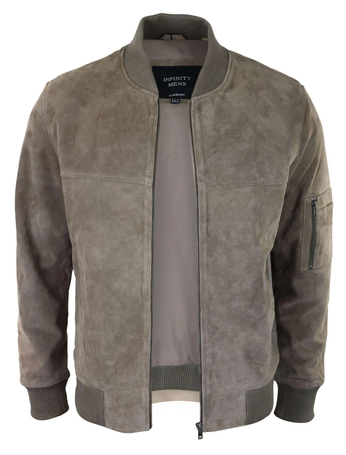 Mens Genuine Suede Bomber Jacket Leather Casual Varsity VIntage Smart Casual Beige - Image 3