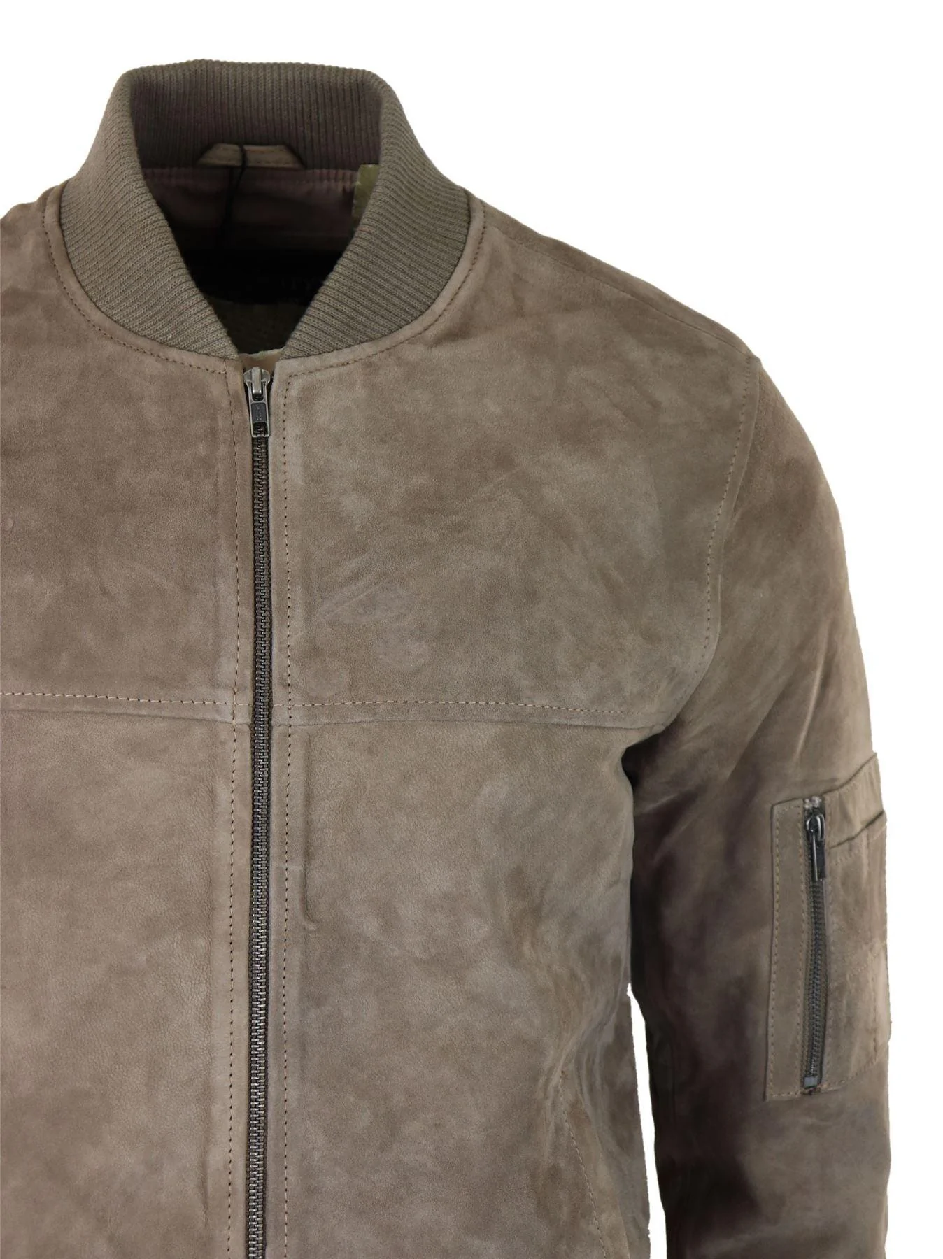 Mens Genuine Suede Bomber Jacket Leather Casual Varsity VIntage Smart Casual Beige - Image 5