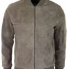 Mens Genuine Suede Bomber Jacket Leather Casual Varsity VIntage Smart Casual Beige