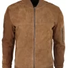 Mens Genuine Suede Bomber Jacket Leather Casual Varsity VIntage Smart Casual Brown