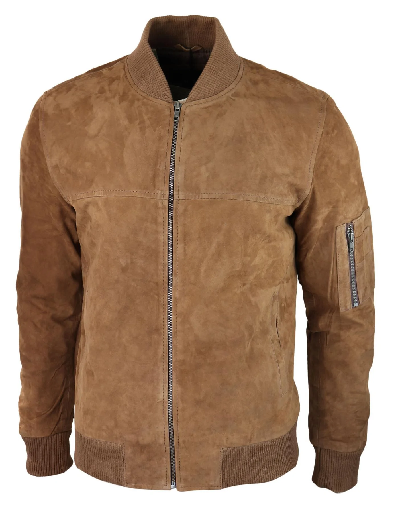 Mens Genuine Suede Bomber Jacket Leather Casual Varsity VIntage Smart Casual Brown - Image 3